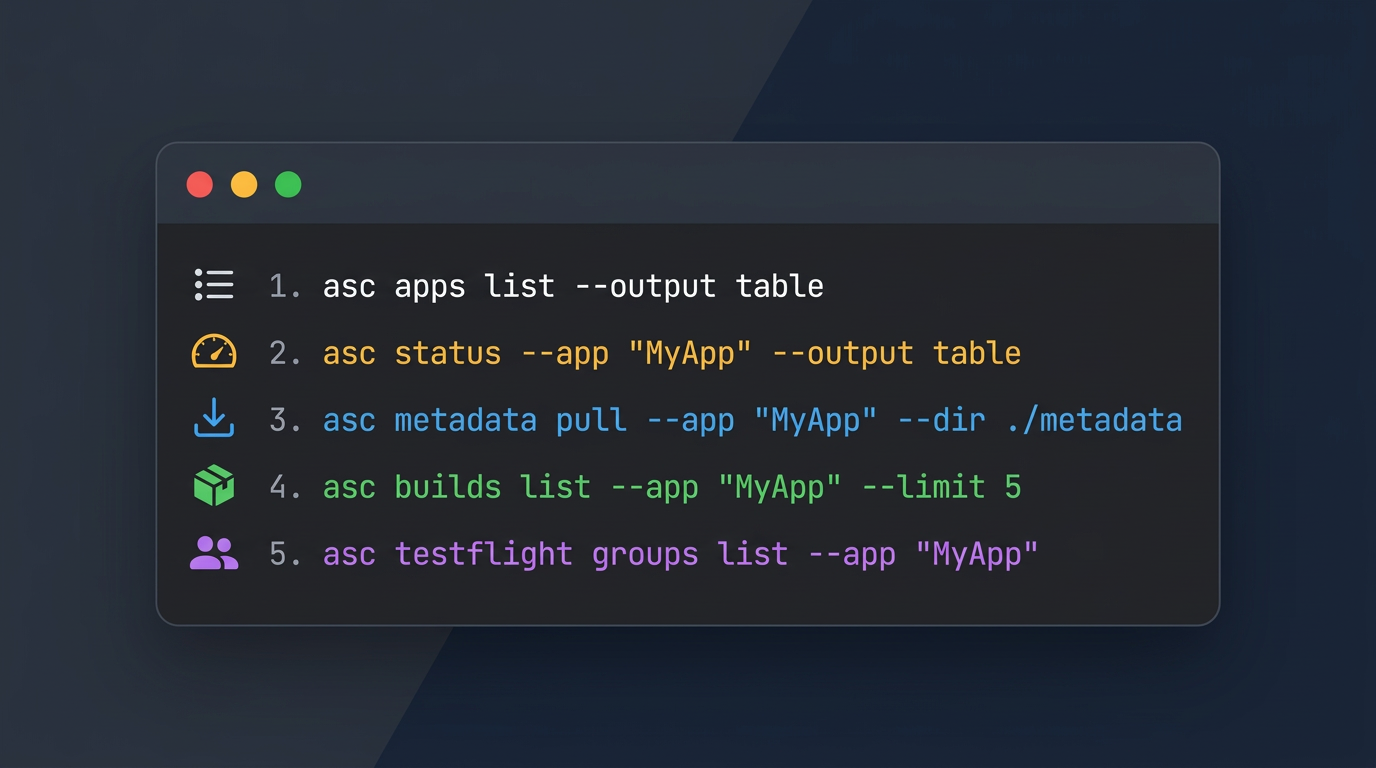 Your First Commands After asc auth login